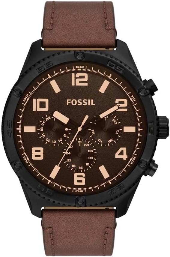 Fossil Brox BQ2802 multifunction watch with brown dial and black case