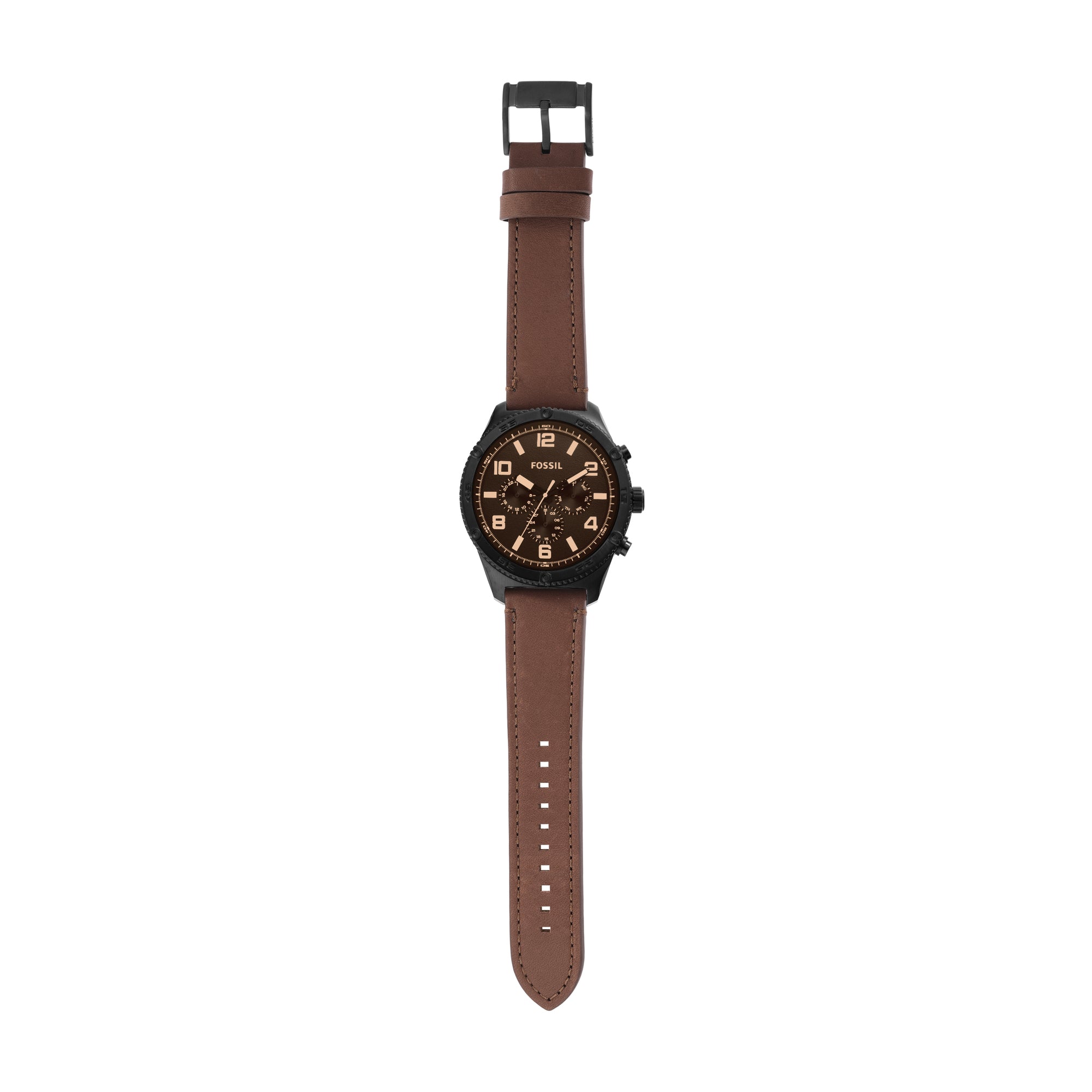 Fossil Brox BQ2802 watch on wrist with brown leather strap