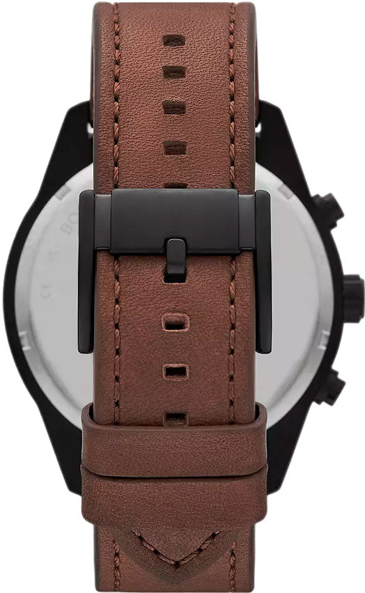Fossil Brox BQ2802 brown leather strap with stainless steel buckle