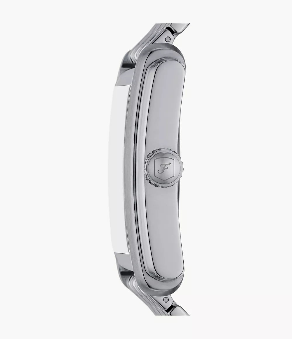 Fossil Carraway FS6008 side profile showing rectangular case depth and stainless steel band