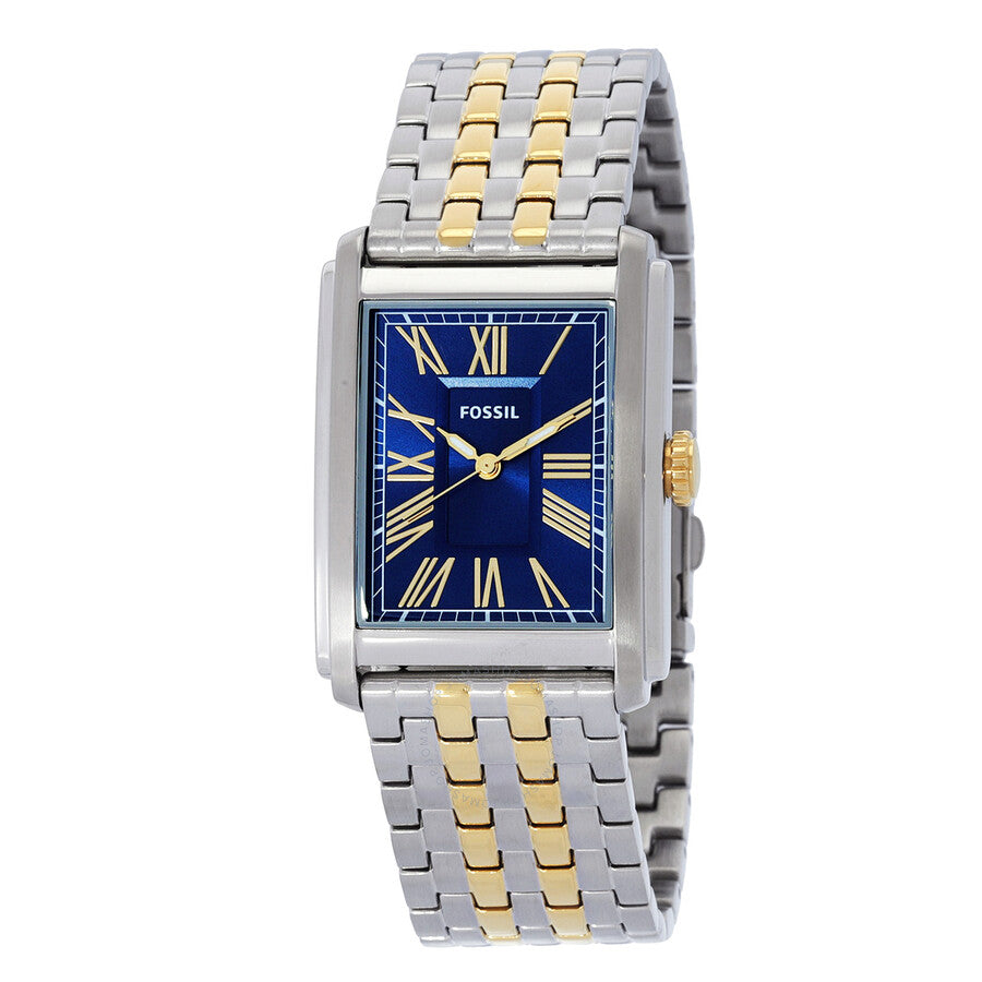 Fossil Carraway two-tone stainless steel and gold watch with blue dial and Roman numerals