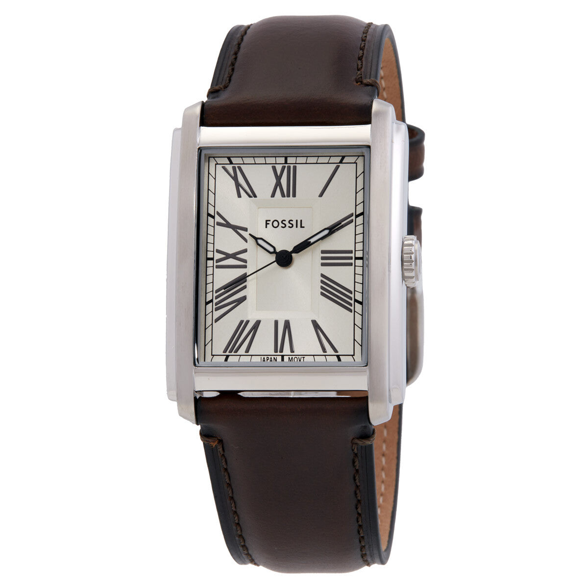 Fossil Carraway FS6012 three-hand watch with Roman numeral dial and brown leather strap