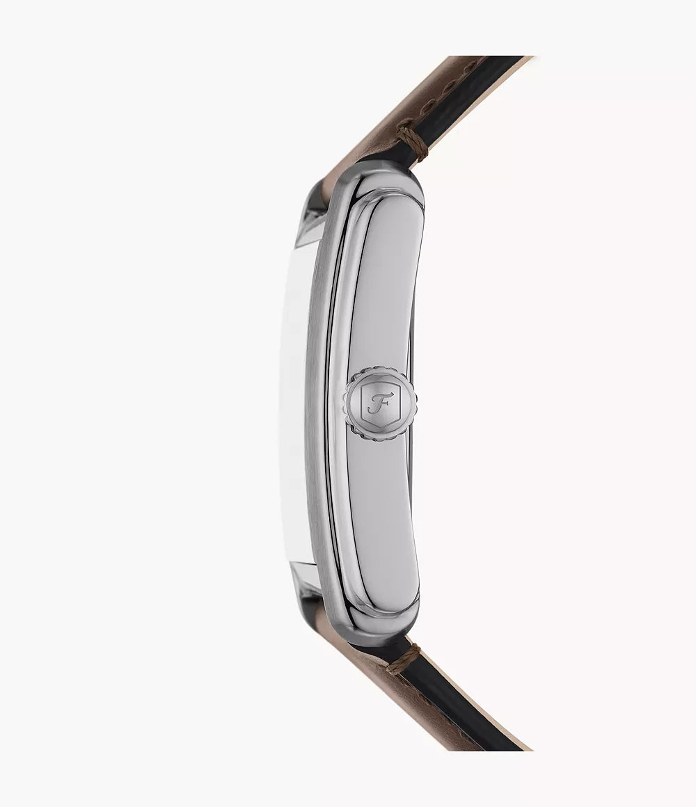 Fossil Carraway FS6012 watch side profile showing rectangular case and brown leather strap