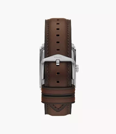 Fossil Carraway FS6012 brown leather strap with stitching and pin buckle clasp