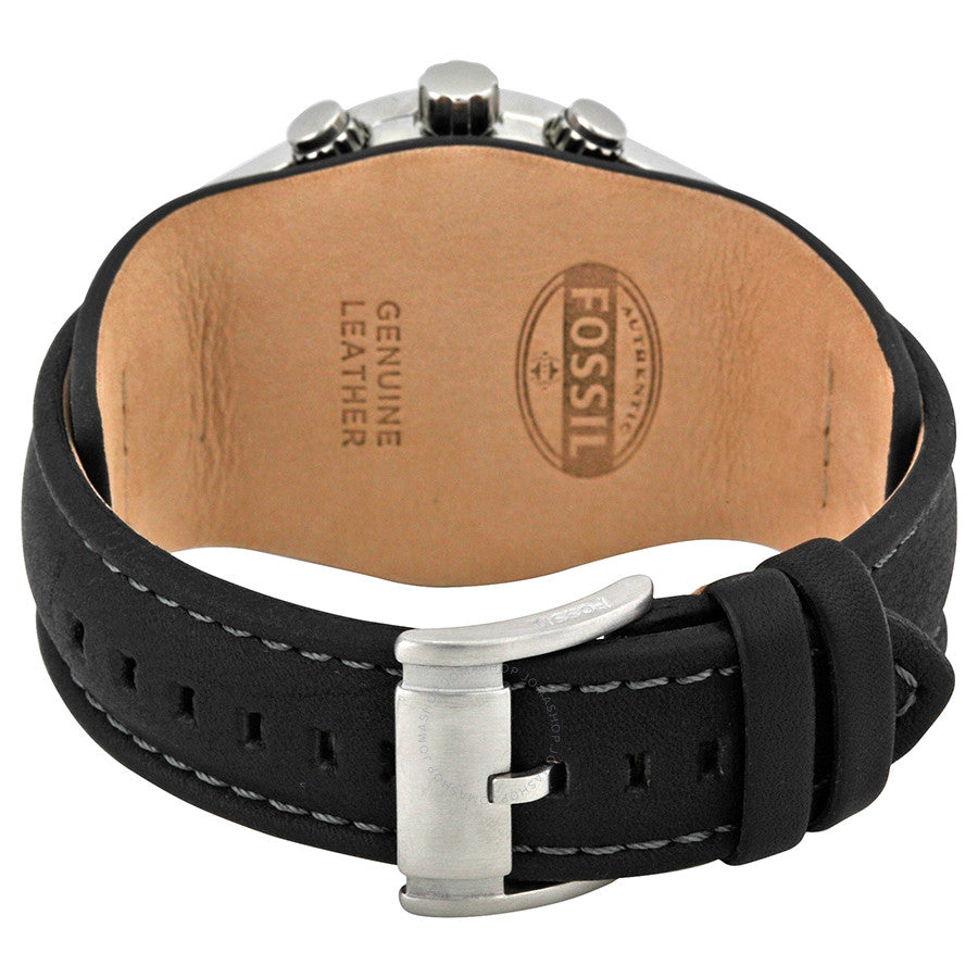 Fossil CH2564 caseback showing genuine leather and brand markings