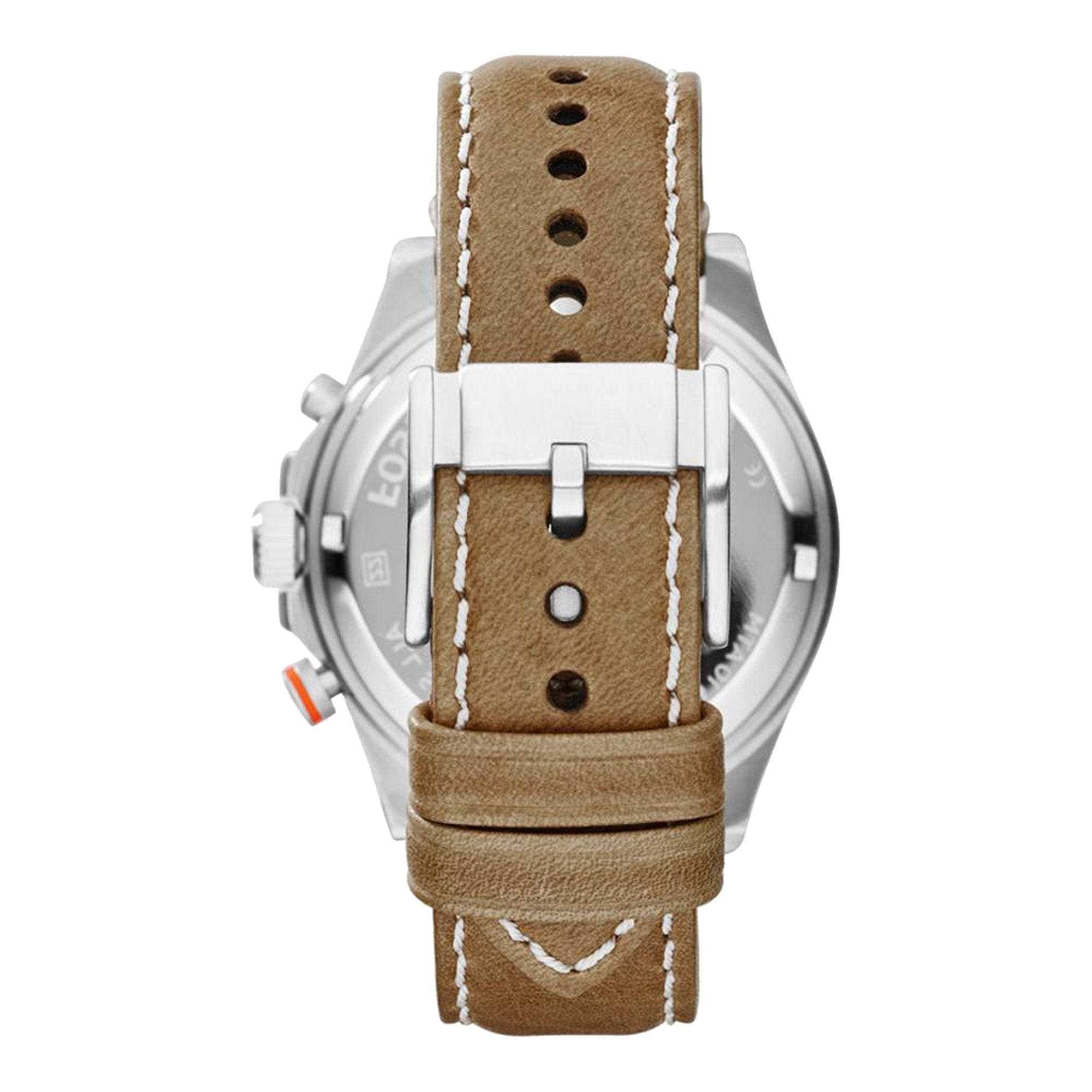 Fossil CH2951 Wakefield Sport tan leather strap with white stitching and buckle closure