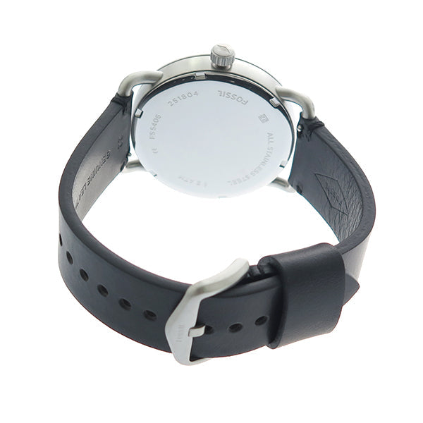 Fossil Commuter case back showing watch specifications and engraved details