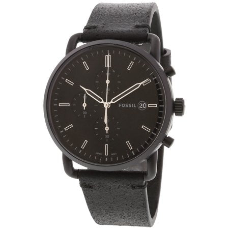 Fossil Commuter Chronograph FS5504 black dial chronograph watch with black leather strap
