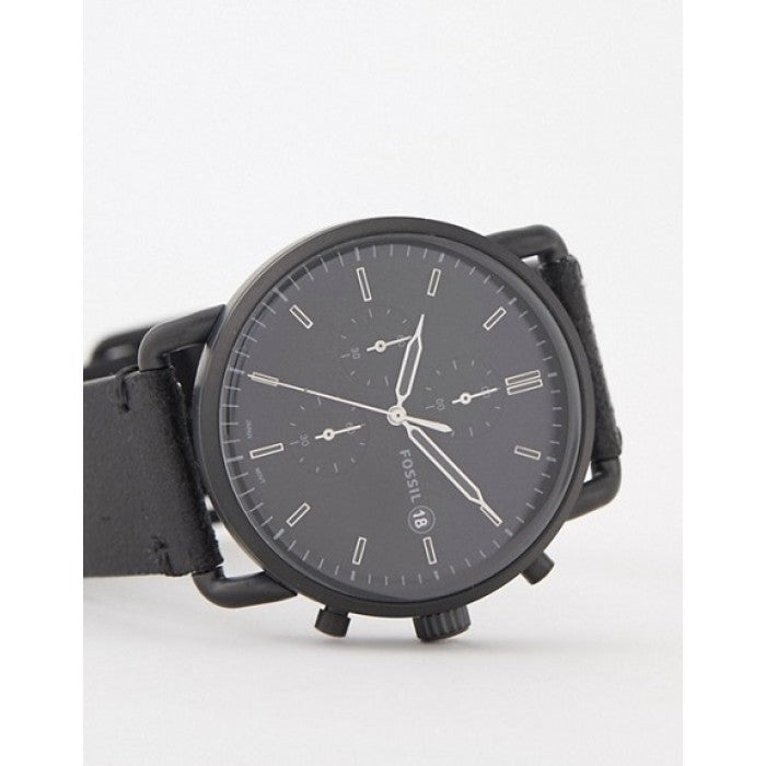 Fossil Commuter FS5504 chronograph watch side profile showing case depth and leather strap