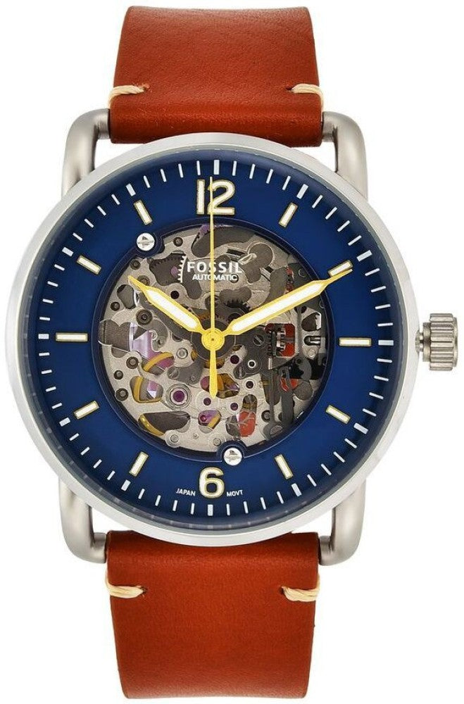 Fossil Commuter ME3159 automatic watch with skeleton dial and tan leather strap
