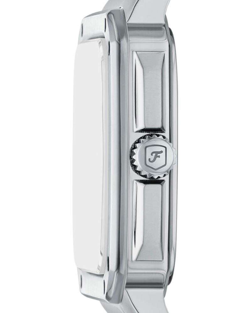 Fossil Crosby FS6121 watch side view showing square case and stainless steel bracelet