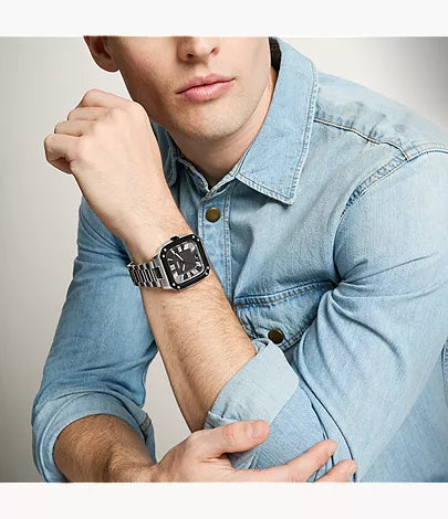 Fossil Crosby FS6122 worn on wrist with black dial and steel bracelet