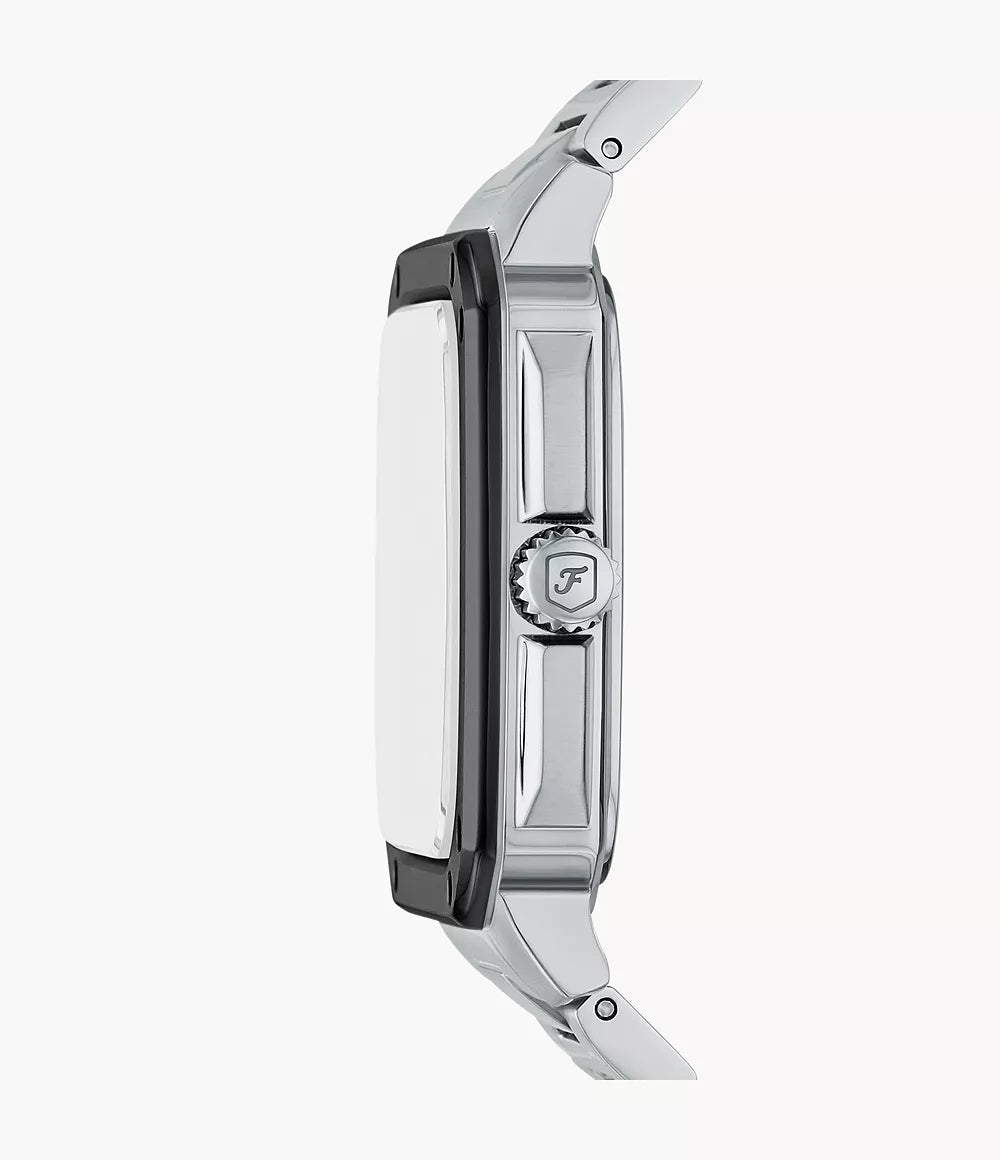 Fossil Crosby FS6122 side profile showing black bezel and stainless steel case thickness