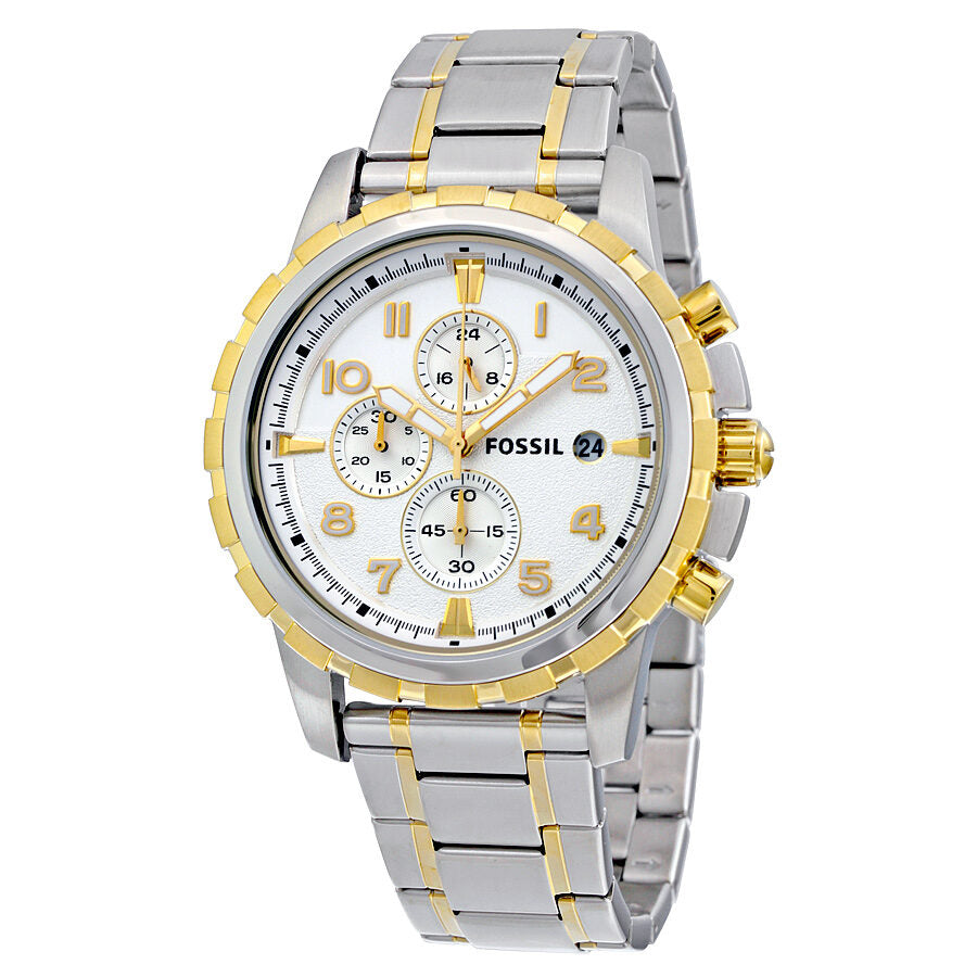 Fossil Dean chronograph watch with silver dial, gold and silver two-tone case and bracelet