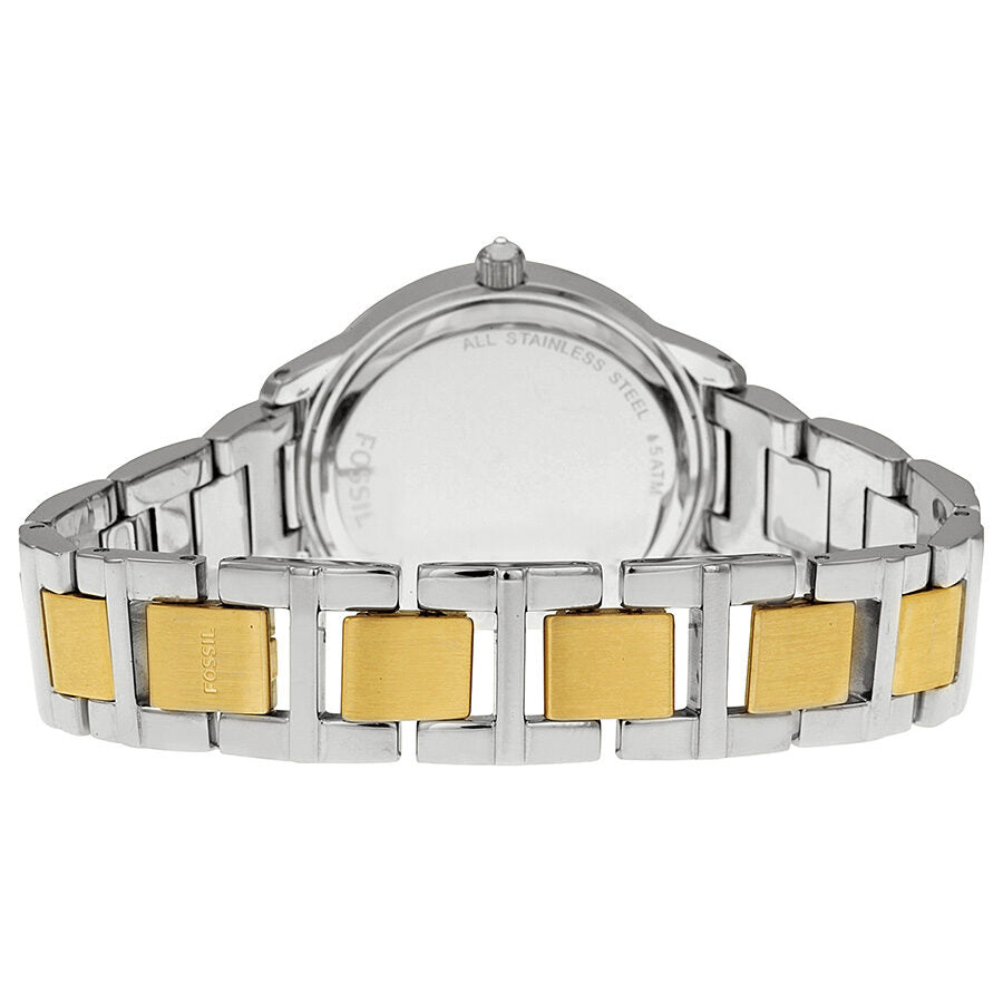 Fossil ES2409 caseback and bracelet detail showing two-tone metal link design