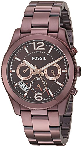 Fossil Perfect Boyfriend ES4110 three-dial chronograph watch in maroon tone