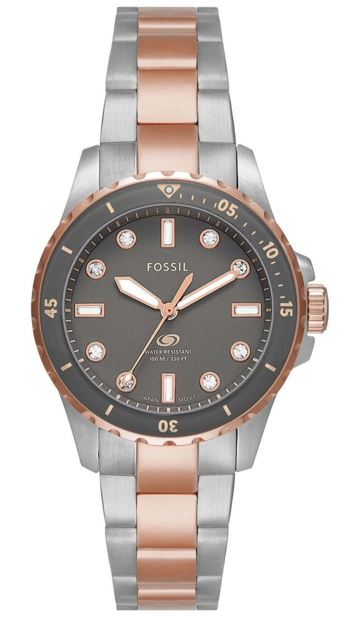 Fossil Blue Dive two-tone stainless steel watch with black dial and rose gold bezel