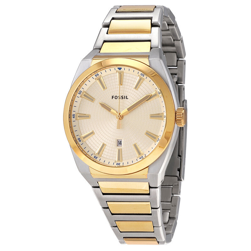 Fossil Everett men's quartz watch with cream dial and two-tone stainless steel bracelet