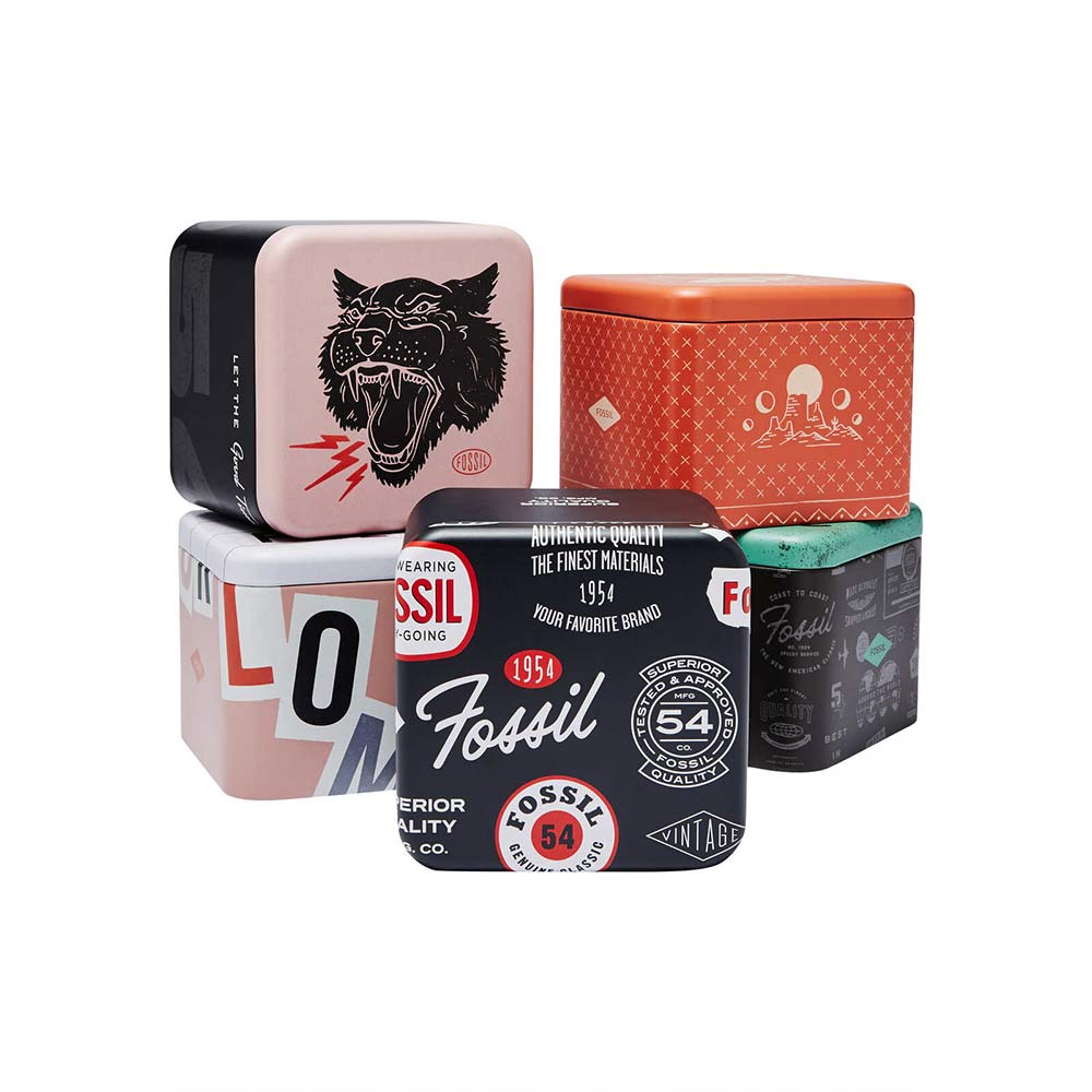 Fossil Everett FS6054 watch packaging and branded gift boxes