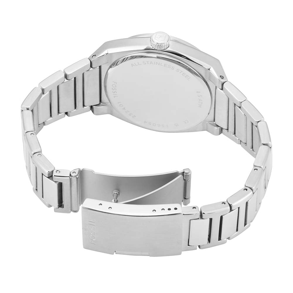 Side view of Fossil Everett FS6054 stainless steel bracelet and case profile