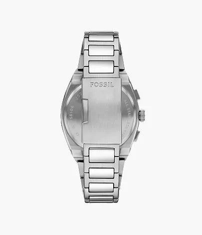 Fossil Everett FS6104 watch showing stainless steel case back and bracelet