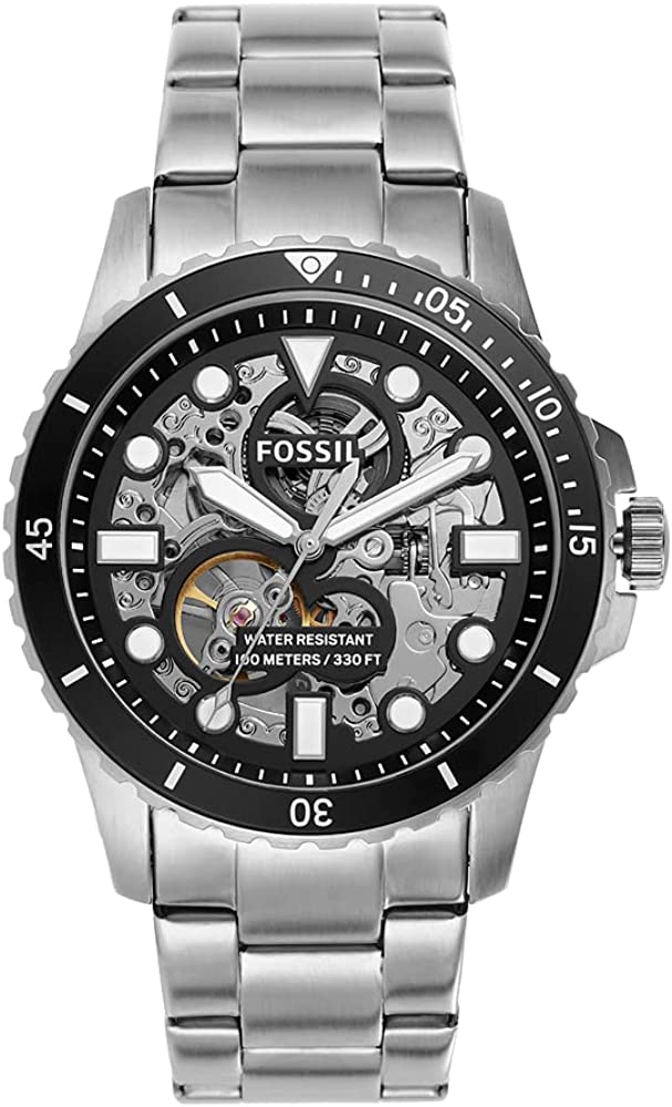 Fossil FB-01 ME3190 automatic watch with skeleton dial and stainless steel bracelet
