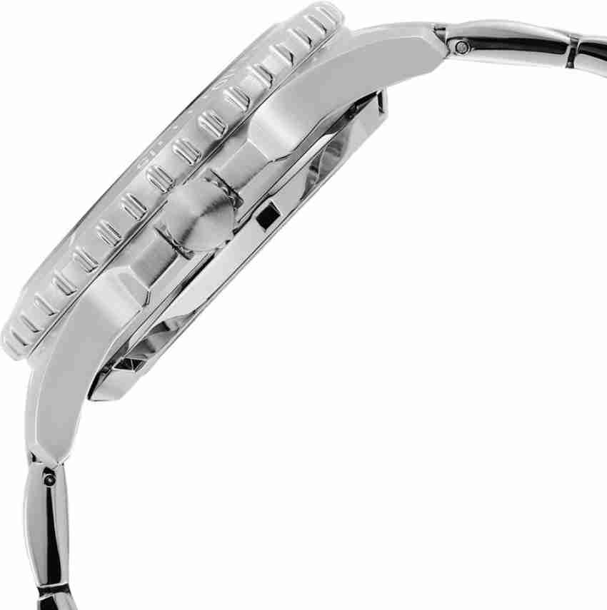 Fossil FB-01 ME3190 watch side profile showing case and stainless steel bracelet