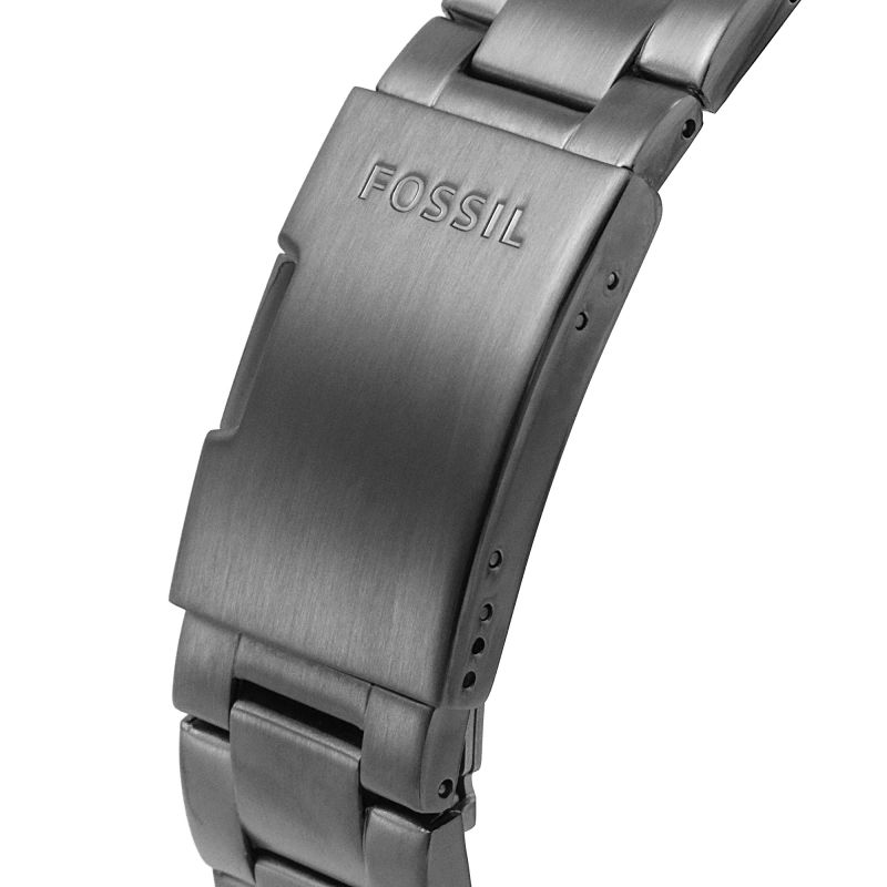 Fossil FB-01 stainless steel caseback and bracelet clasp with engraved Fossil logo