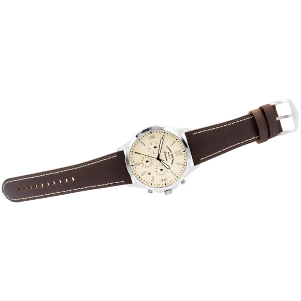 Fossil Forrester FS5696 dark brown leather strap with white contrast stitching and buckle