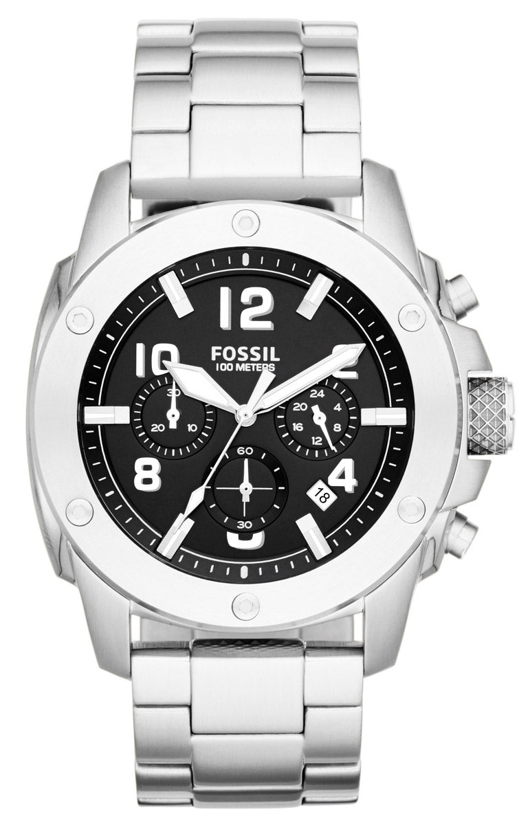 Fossil FS4926 Modern Machine men's chronograph watch with black dial and stainless steel bracelet