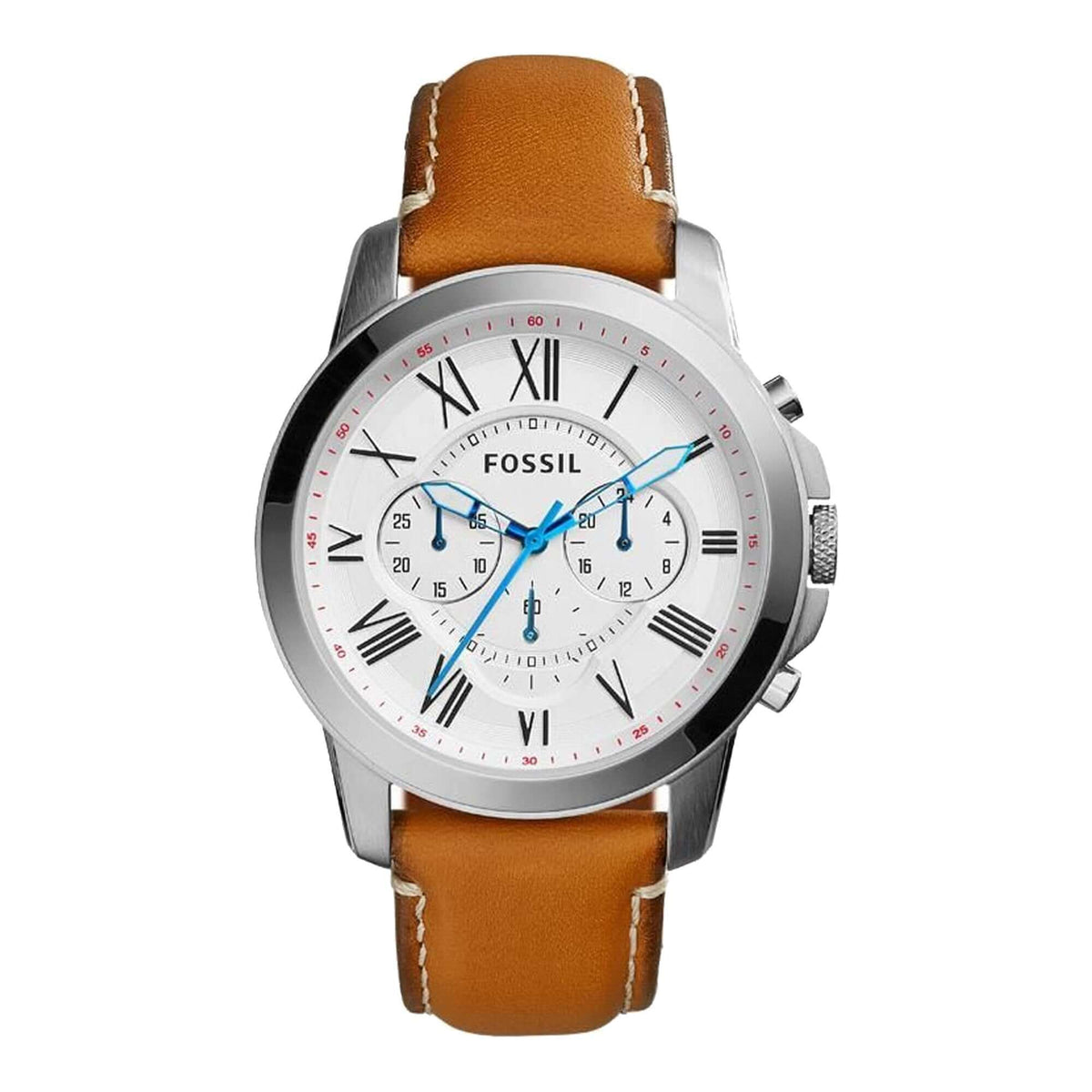 Fossil Grant Chronograph White Dial Tan Leather Watch - FS5060