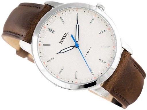 Angled view of Fossil FS5306 minimalist watch with visible case and strap