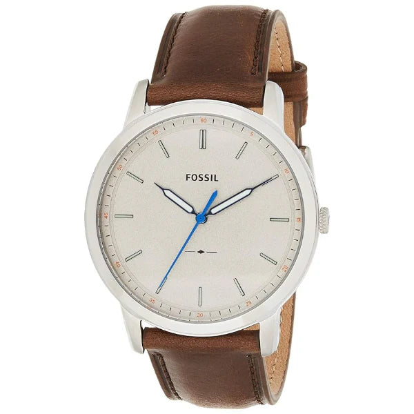Three-quarter view of Fossil FS5306 showing dial and leather strap detail