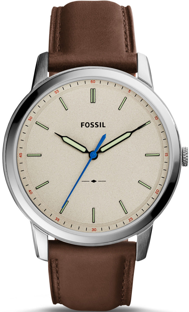 Fossil Minimalist FS5306 watch with off-white dial and brown leather strap