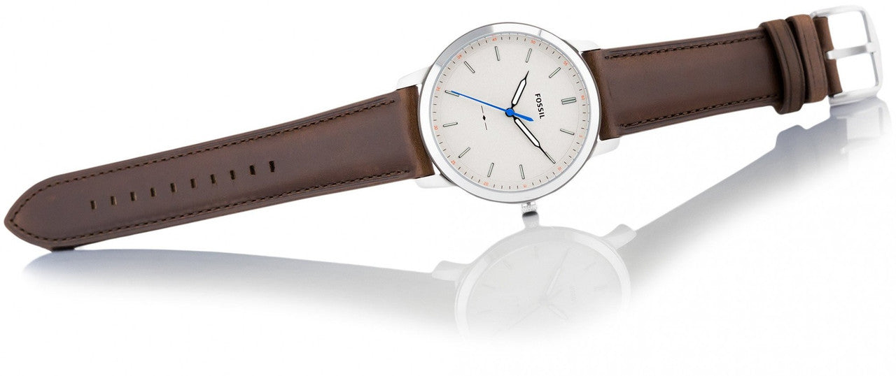 Fossil FS5306 brown leather strap with adjustment holes displayed flat