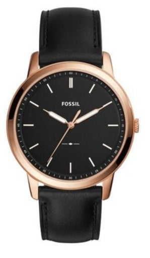 Fossil The Minimalist FS5376 watch with rose gold case and black leather strap