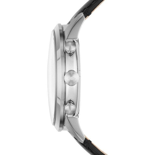 Side profile view of Fossil FS5396 chronograph watch showing case thickness and lugs