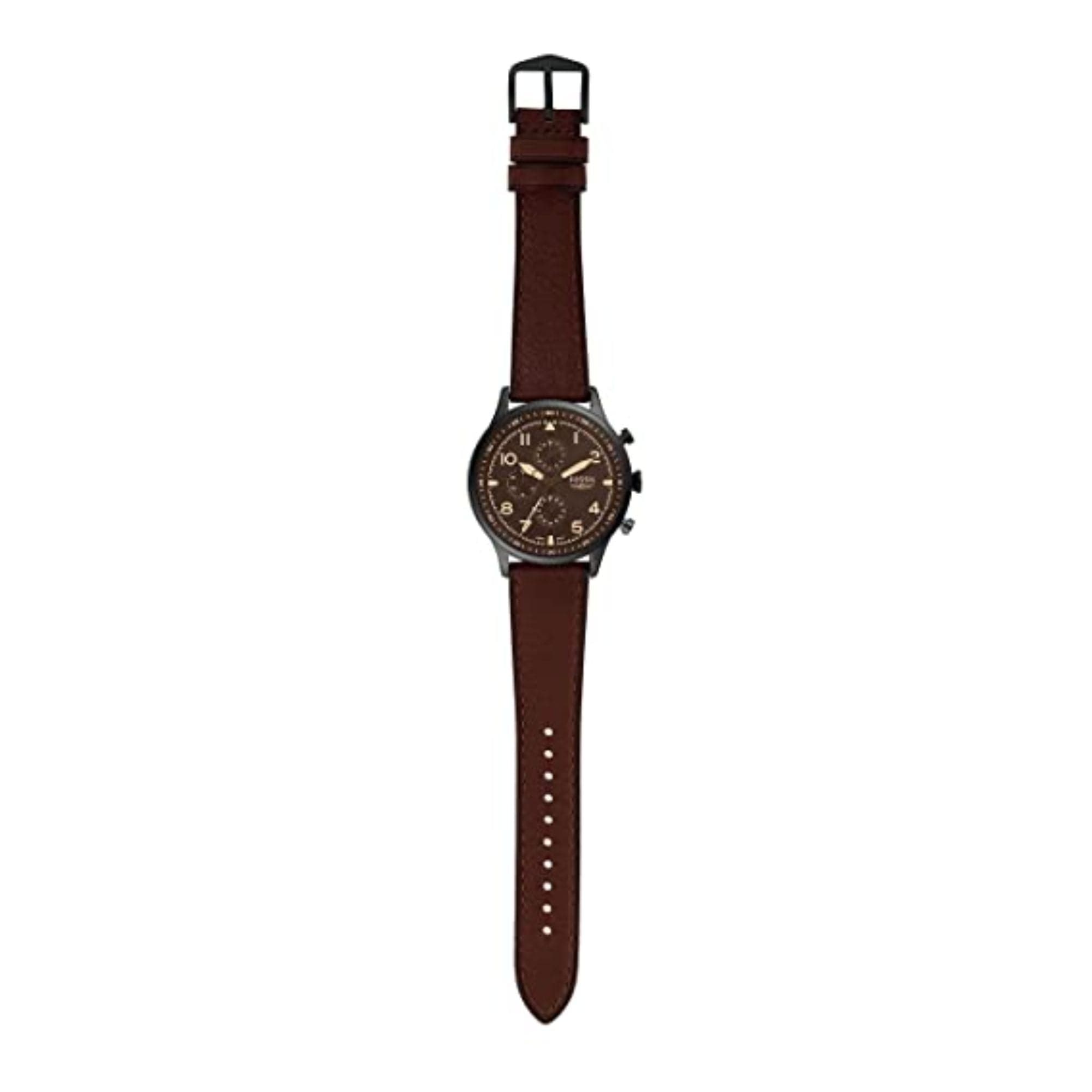 Fossil FS5833 dark brown leather strap with watch head displayed