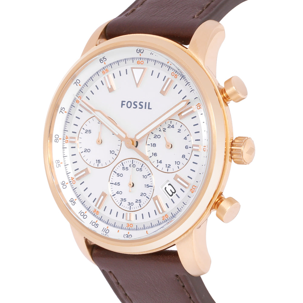 Fossil Goodwin FS5415 chronograph with brown leather strap and rose gold pushers