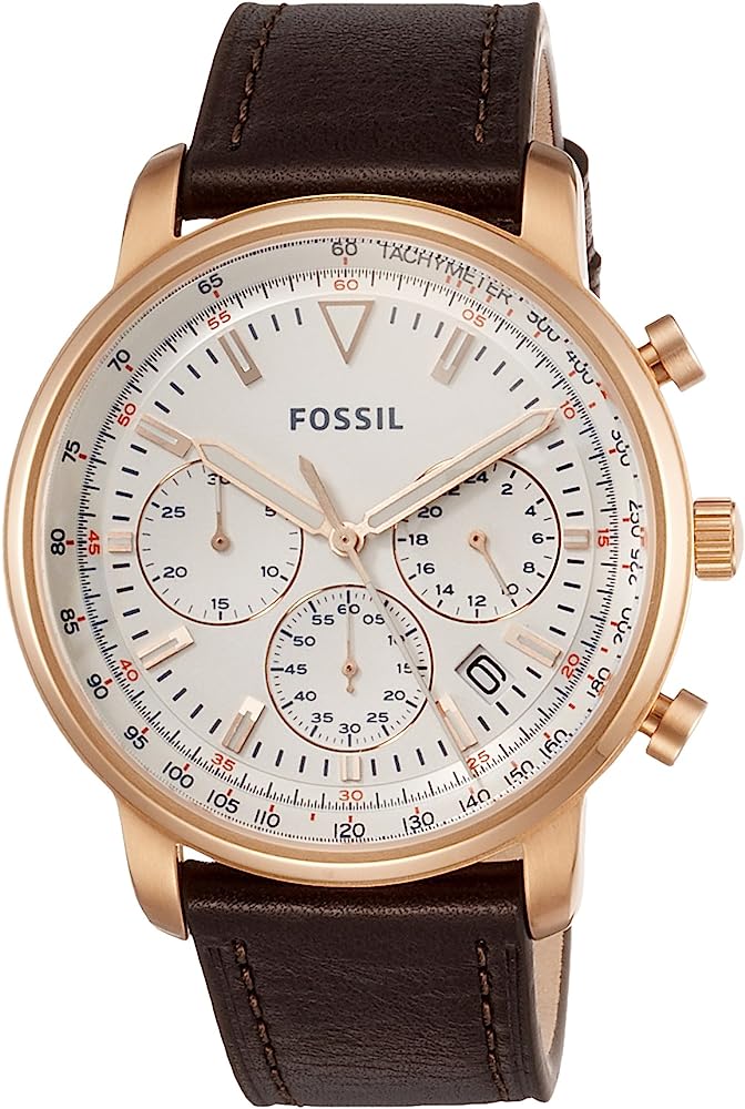 Fossil Goodwin FS5415 chronograph watch with white dial and rose gold case