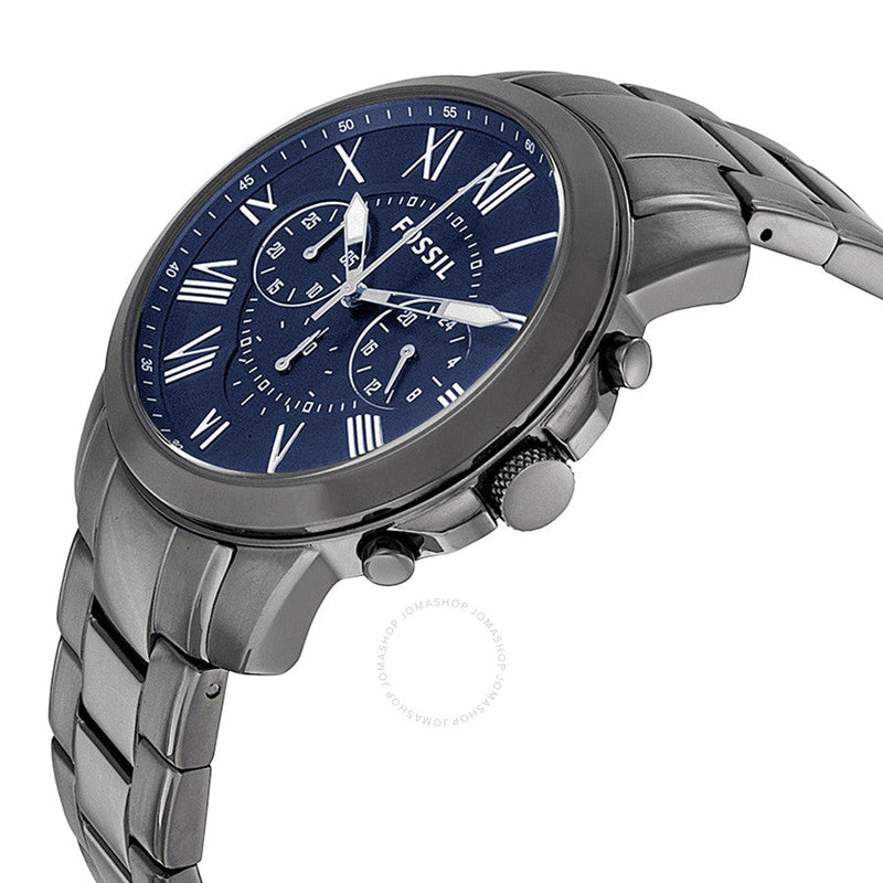 Fossil Grant Chronograph Dark Blue Dial Smoke Ion-plated Men's Watch FS4831