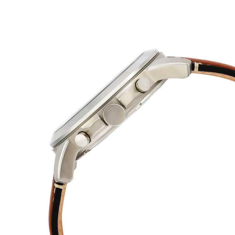 Side view of Fossil Grant FS5210 watch showing case thickness and brown leather strap
