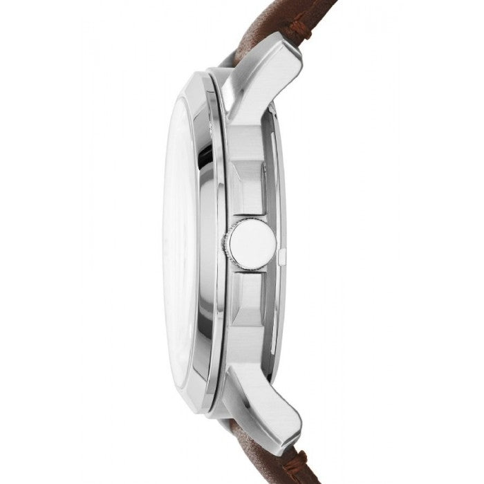 Right side profile view of Fossil Grant automatic watch showing case depth and crown