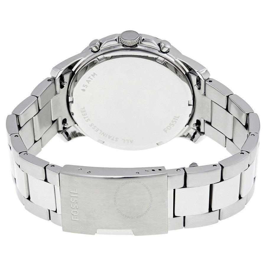 Fossil Grant Sport watch caseback showing stainless steel and bracelet view