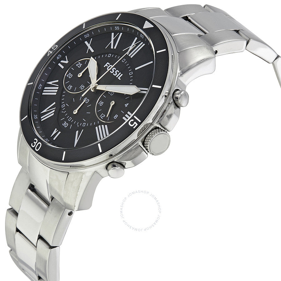 Fossil Grant Sport watch side view showing stainless steel case and bracelet