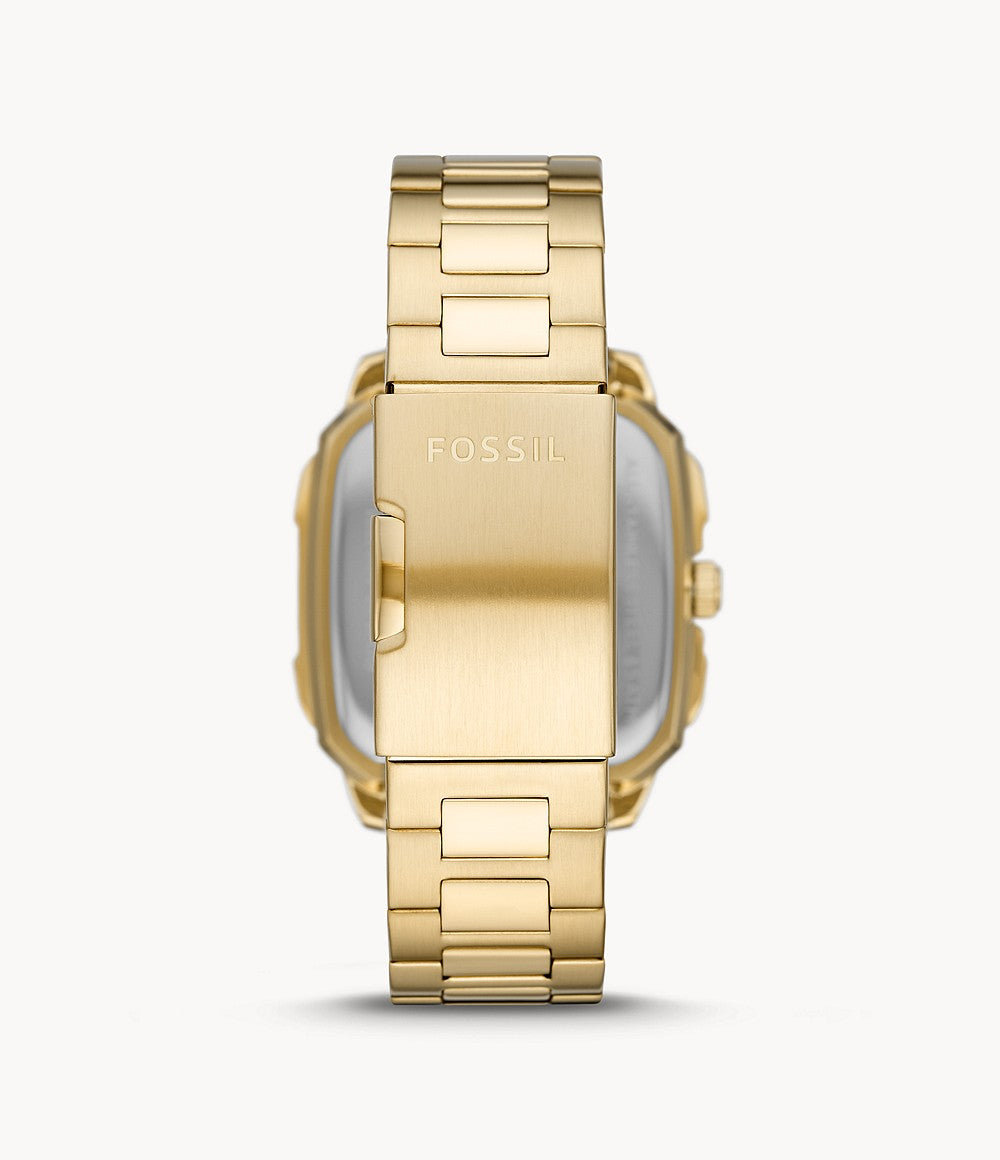 Fossil Inscription gold-tone stainless steel watch caseback with bracelet