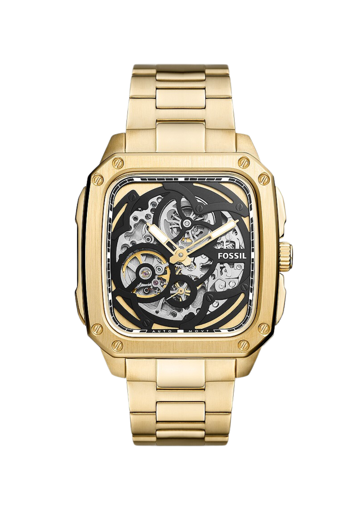 Fossil Inscription automatic gold men's watch with skeleton dial and gold-tone bracelet
