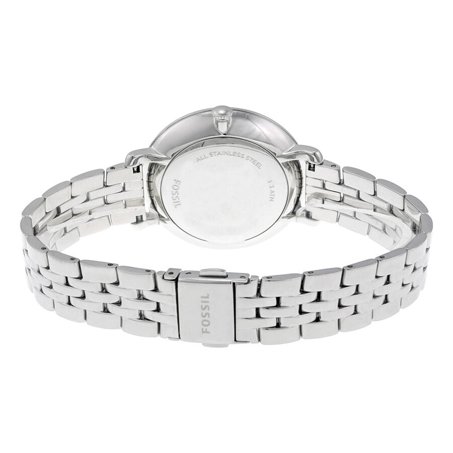 Fossil Jacqueline watch back showing stainless steel case back and bracelet clasp