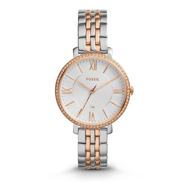 Fossil Jacqueline two-tone stainless steel women's watch with crystal-set bezel and white dial