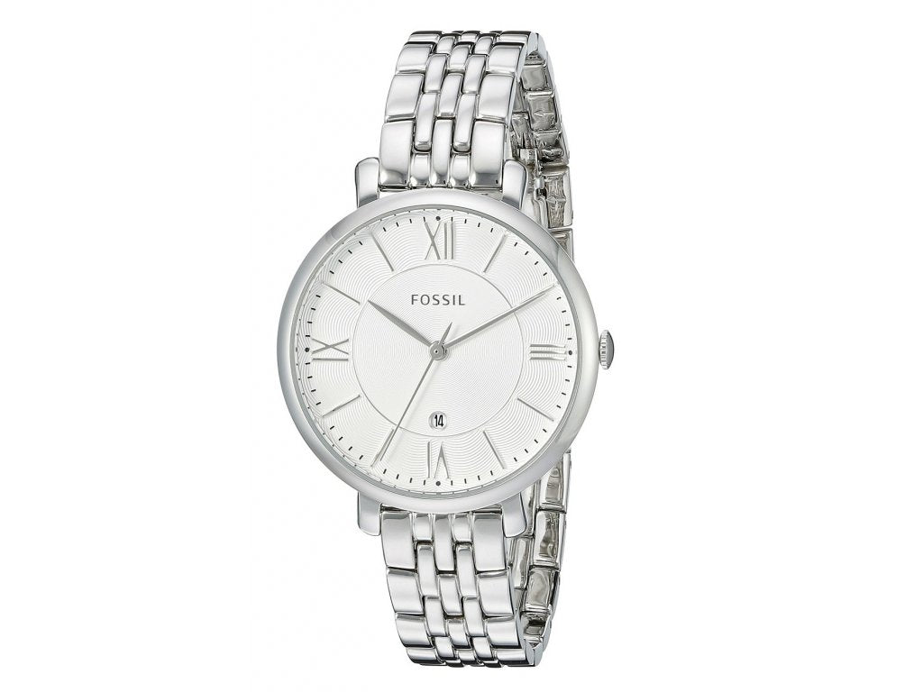 Fossil Jacqueline silver stainless steel women's watch with silver dial and Roman numerals